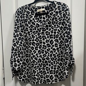 MICHAEL Michael Kors Black and White Leopard Print Blouse